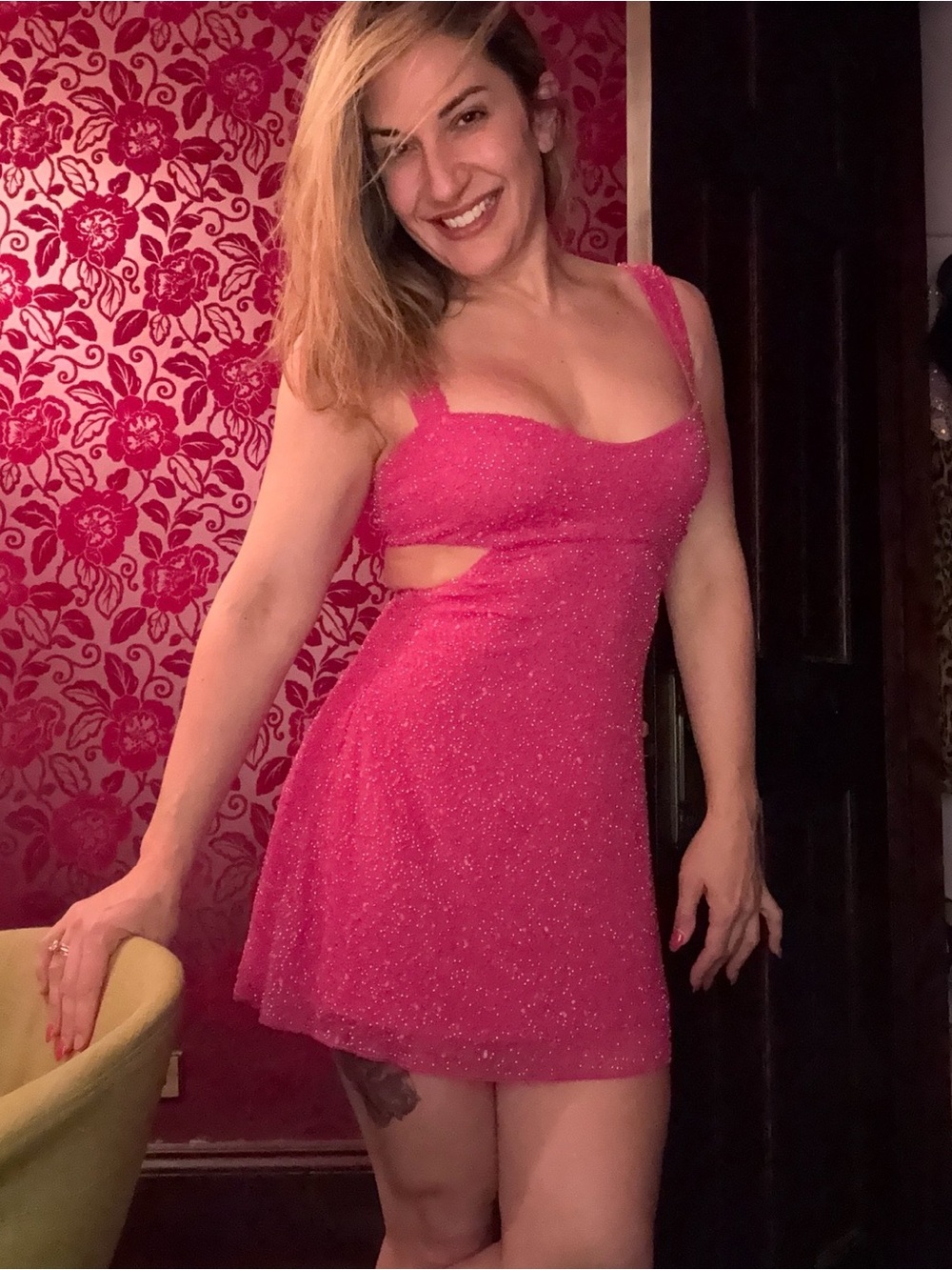 Oh Polly Hot Pink Beaded Mini Dress